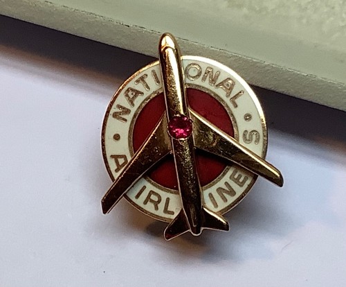 Vintage National Airlines Service Award Pin Gold Filled W/ Ruby