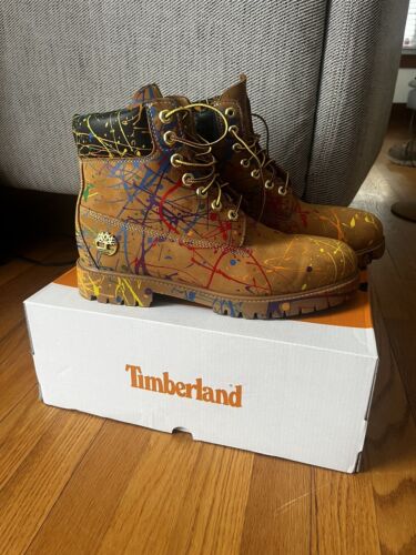 Timberland 6-Inch Premium Rubber Cup Waterproof Boot in Wheat Paint Splash 10.5 - Picture 1 of 5