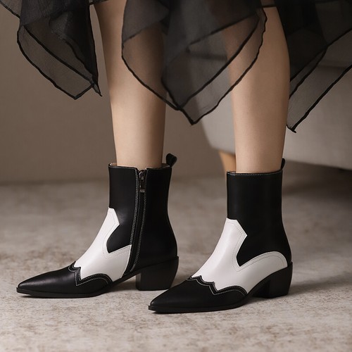 2020 Winter Womens Pointed Toes Chunky Heels PU Ankle Boots Shoes Plus Size