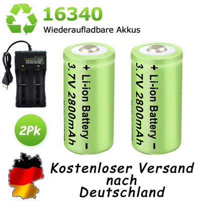 2PACK 2800mAh CR123A 16340 Akku 3,7 V Wiederaufladbare Akkus & 2-Fach Ladegerät