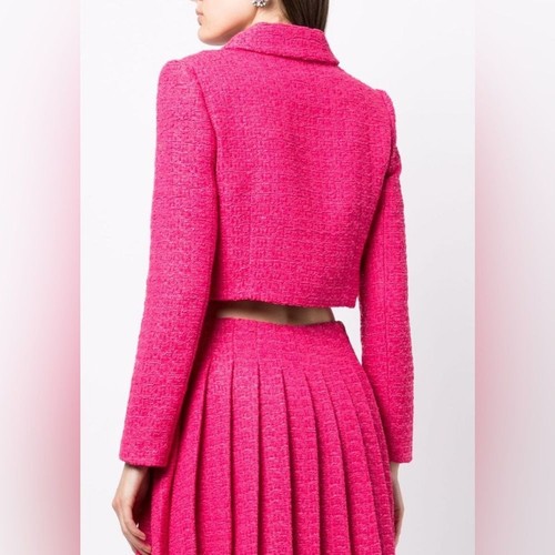 RRPUS$630 Self-Portrait Boucle Tweed Crop Jacket In Fuschia a pink NWT US2 UK6 - Picture 4 of 11