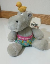 VTG Russ Berrie Luv Pets Hippo You're My Best Friend Duck Stuffed Animal Toy 8"
