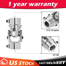 9/16" 26 Spline X 3/4" DD Single Steering U Joint Shaft Rat Street Rod Chrome