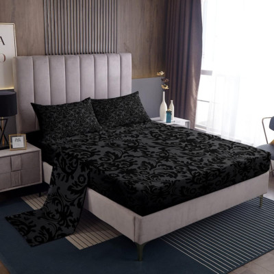 Adults Black Damask Bedding Set Antique Victorian Baroque Bed Sheets Queen Size 