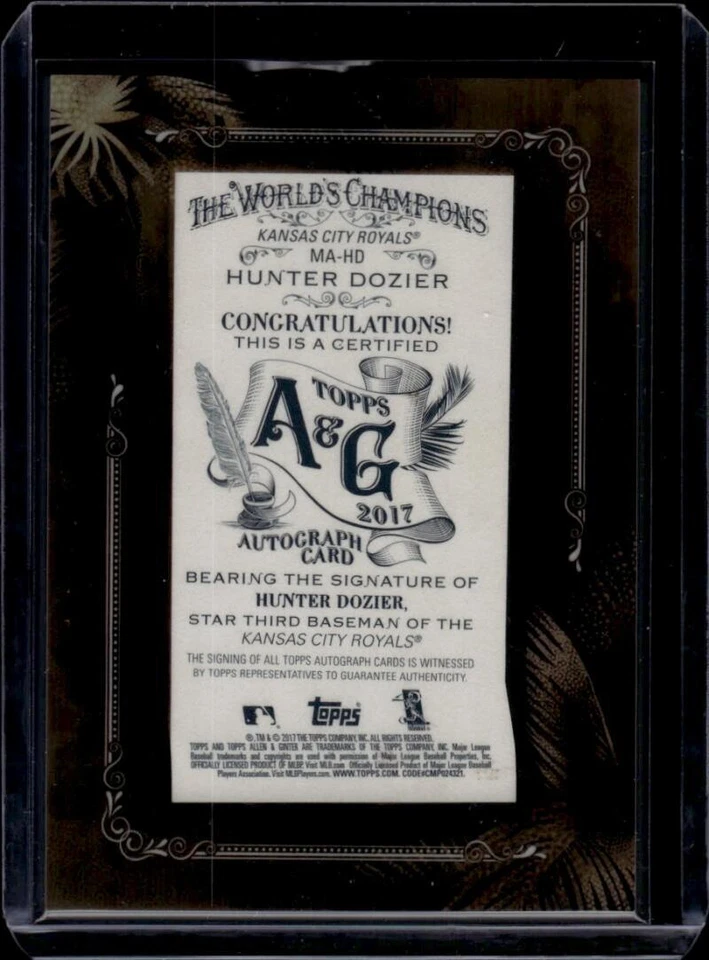 2017 Allen and Ginter Framed Mini Autographs #MA-HD Hunter Dozier Auto Royals RC - Image 2 of 2