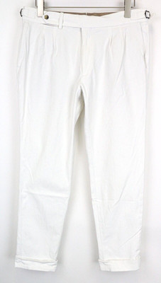 Suitsupply Braddon Herren Hose UK38R Baumwolle Stretch Altweiß Seite Justierer