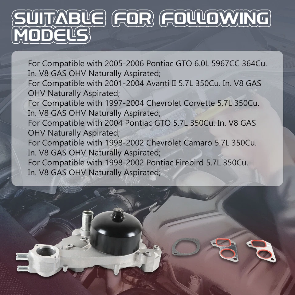 Water Pump for 1997-2004 CHEVROLET CORVETTE 1998-2002 PONTIAC FIREBIRD V8 5.7L Foto 3 de 4