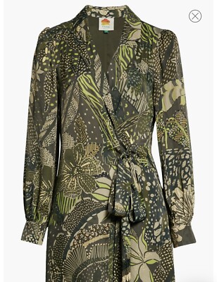 Farm Rio Mix Print Long Sleeve Wrap Dress In Green Cool Leopard Sz M | eBay