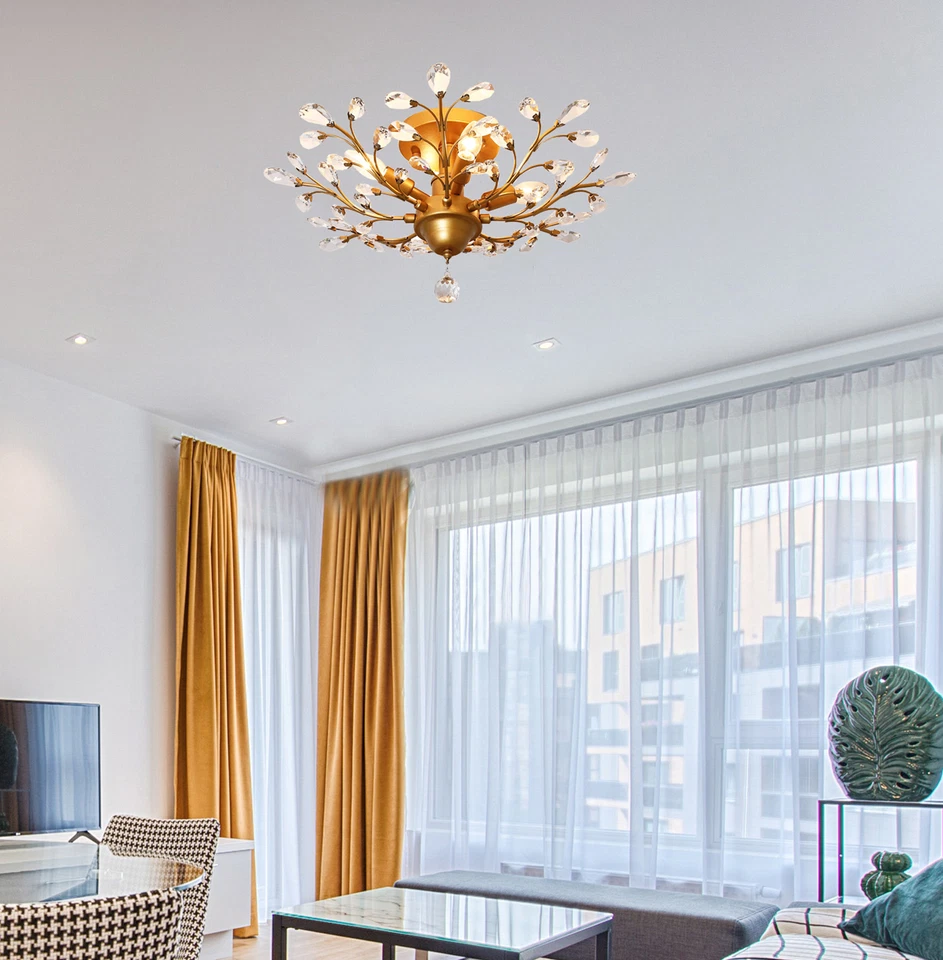 Gold K9 Chandeliers Crystal Ceiling Light Vintage 4-Lights Pendant Lamp Bedroom - Image 3 of 4