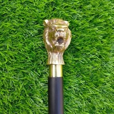 Walking Stick Golden Lion Head Style Handle Wooden Walking Stick Cane,
