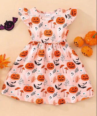 Girl's Pumpkin & Ghost Halloween Dress - Knee-High Fit and Flare, Size 6/7.  NEW | eBay