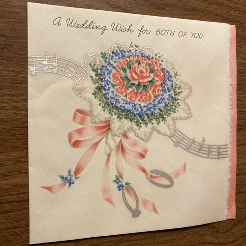 Vintage 1940s Hallmark Wedding Marriage Congratulations Card Flowers Music P3D - Imagen 3 de 17