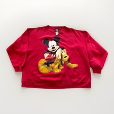 Vintage Mickey Mouse Sweatshirt Womens L Red Pullover Cartoon Disney 90s Pluto