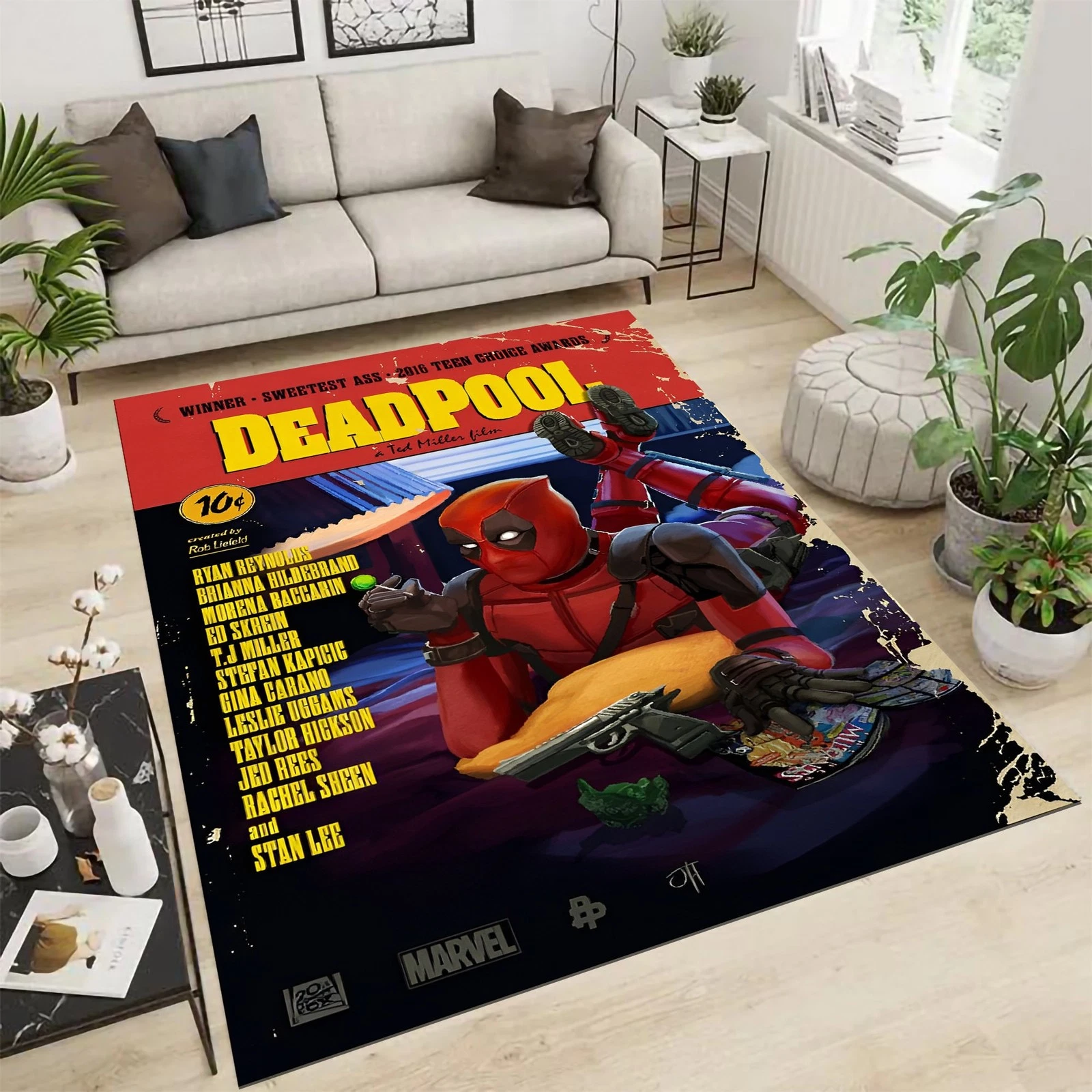 Deadpool Area Rug Marvel Superhero Colorful Movie Room Carpet Decor