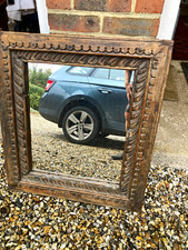 Vintage Antique Finish Carved Wood Framed Wall Mirror Brown 61 x 51cm