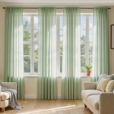 Sheer Curtains 72 Inches Long, 4 Panels 42"W x 72"L Pack of 4 Sage Green