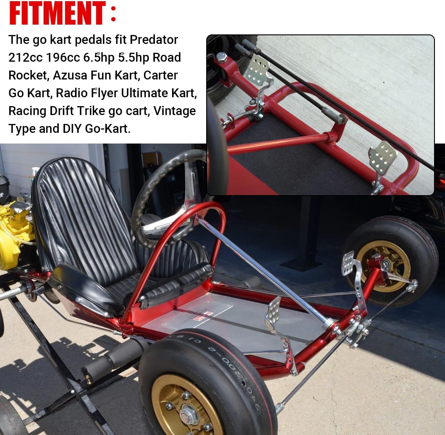 Go Kart Pedals with Throttle Cable 71'' for 212cc 196cc 6.5hp Silver 