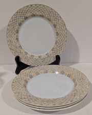 Dansk Checkar Checker Yellow Gray Set of 4 Salad Bread Dessert Plates 7.5"