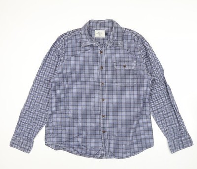 John Lewis Herren Hemd Blau Kariert Baumwolle Twill L Langarm Freizeit