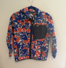L.L.Bean Boys L 14-16 Full Zip Hooded Fleece Jacket Blue Camo Pockets