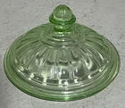 Vtg Green Depression Glass Anchor Hocking Candy Jar/Sugar Cover Block Optic
