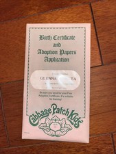 Certificado de nacimiento y papeles de adopción para niños Cabbage Patch de colección Glenna Danita sellado-K