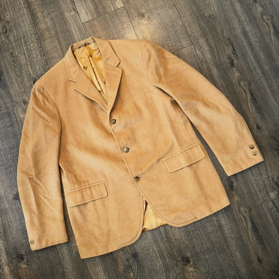 Blazer de Colección Cabello Camel 42R Bronceado Cabello Camel Abrigo Deportivo Chaqueta Falta Puño Botón Foto 3 de 4