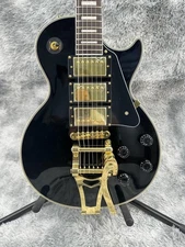 Custom LP black electric guitar with H-H-H pickups golden tremolo Mahogany body