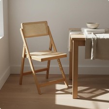 Wooden Folding Chair Rectangular Backrest Foldable Dining Chair Woven for