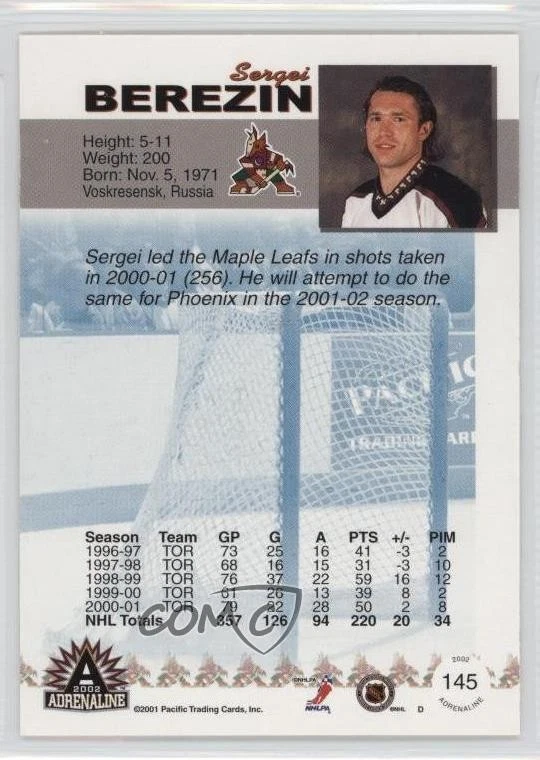 2001-02 Pacific Adrenaline Sergei Berezin #145 - Image 2 of 2