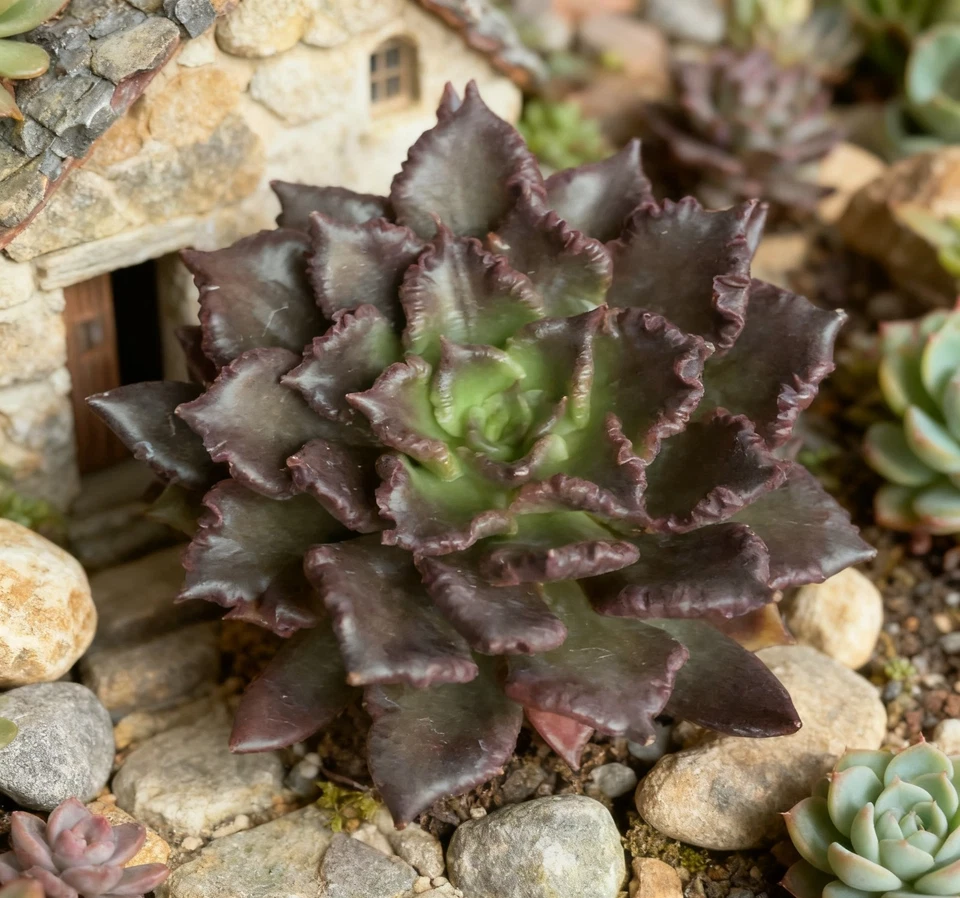 Echeveria 'Rosa de Medianoche' - Púrpura Oscuro Volantes Suculenta Fácil Cuidado Raíz Desnuda Foto 2 de 4
