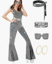 70s Disco Dancer Costume Shimmer Jumpsuit Halloween Go Go Diva Romper Cosplay M