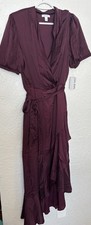 NWT Nine West Wrap Midi Dress, Maddie Plum/Burgundy, Wedding Guest Dress, XL