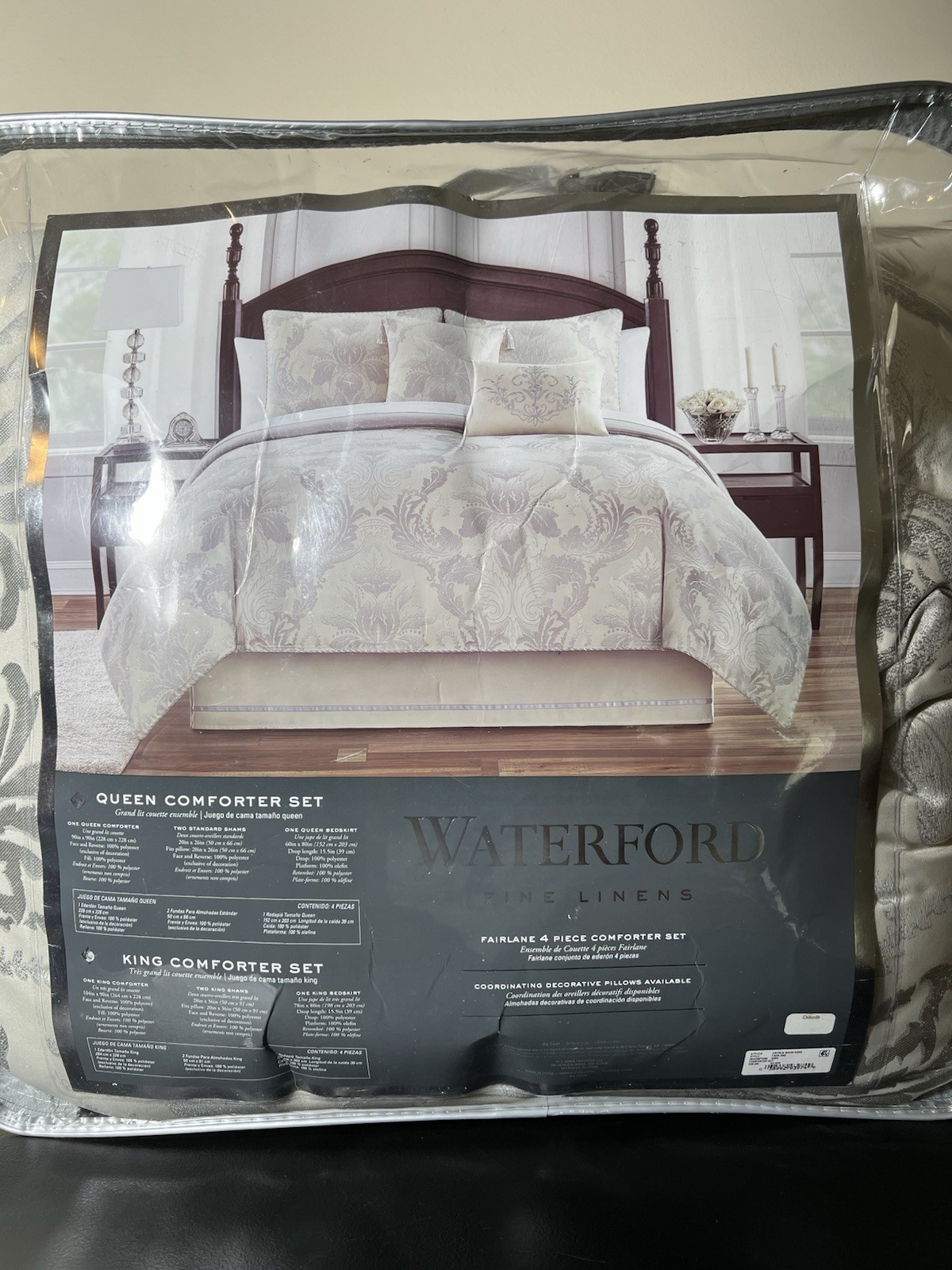 Waterford Fine Linen 4-Piece King Comforter Set FAIRLANE Demask Silver