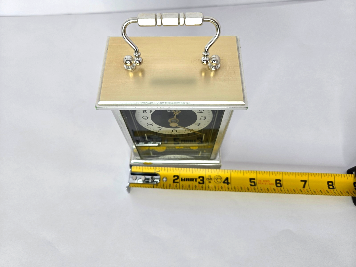 Bulova Brass Black Gold Dial Carriage Desk Clock Junghans Mvmt