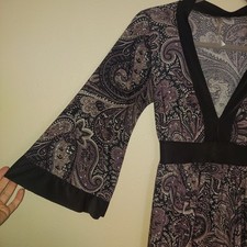 Try Me Once Dress Stretch Knee Length LRG Paisley Floral Whimsigoth Boho Vneck