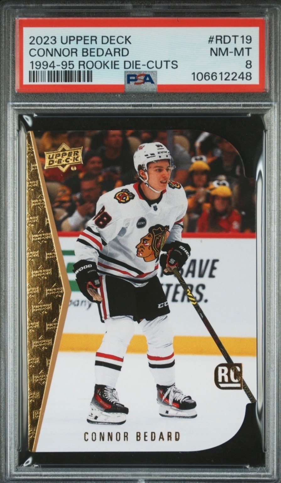 Connor Bedard 2023-24 Upper Deck 1994-95 Rookie Die-Cut #RDT19 PSA 8 RC view 1