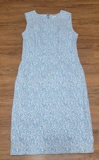 Calvin Klein Size 8 Blue/White Patterned Sleeveless Sheath Dress