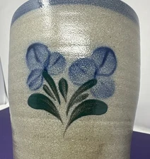 Rowe Pottery Works Stoneware Floral Salt Glazed Crock Vase 1996 USA Hand Made