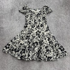 American Eagle Smocked Puff Sleeve Tiered Mini Dress Women XS Black White Floral