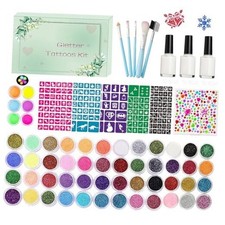 Temporary Glitter Tattoos Kit for Kids 48 Colors 6 Fluorescent 207 Stencils 2