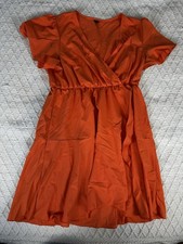 SHEIN Curve Plus Size Orange Wrap Dress 1XL Short Sleeve V-Neck