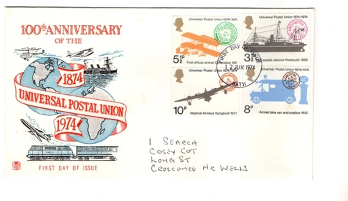 1974 U.P.U. CENTENARY - BATH CDS STUART FDC FROM COLLECTION O23