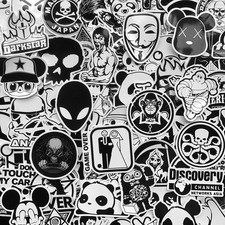 100x Black White Stickers Skateboard Graffiti Laptop Luggage Car Decals Pack Lot