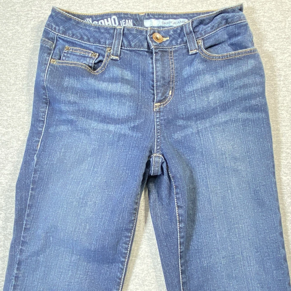 Vaqueros DKNY Soho para mujer talla 6 azul tiro medio corte bota boho occidental elásticos denim Foto 3 de 4