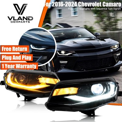 VLAND For 2016-2024 Chevy Camaro LED Projector Headlights W/ Start Up Animation
