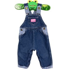 Vintage Osh Kosh Overalls Infant Girl Vestback Denim Floral Size 18M 90's Style