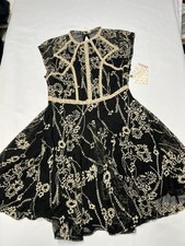 Free People Laurel Lace Embroidered Black Mesh Mini Dress Sz 0 Cap Sleeve NWT