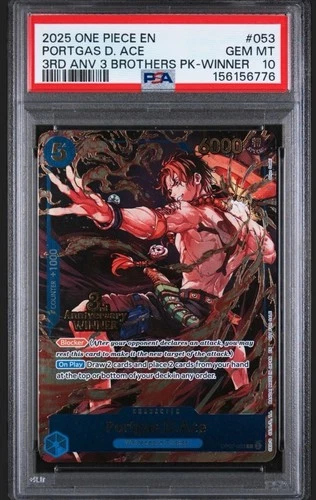 One Piece Portgas D. Ace 3rd Anniversary 3 Brothers Winner Promo OP07-053 PSA 10