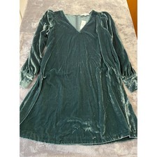 NWT Loft Green Velvet Dress Medium V Neck Silver Snap Cuff Whimsigoth Wedding